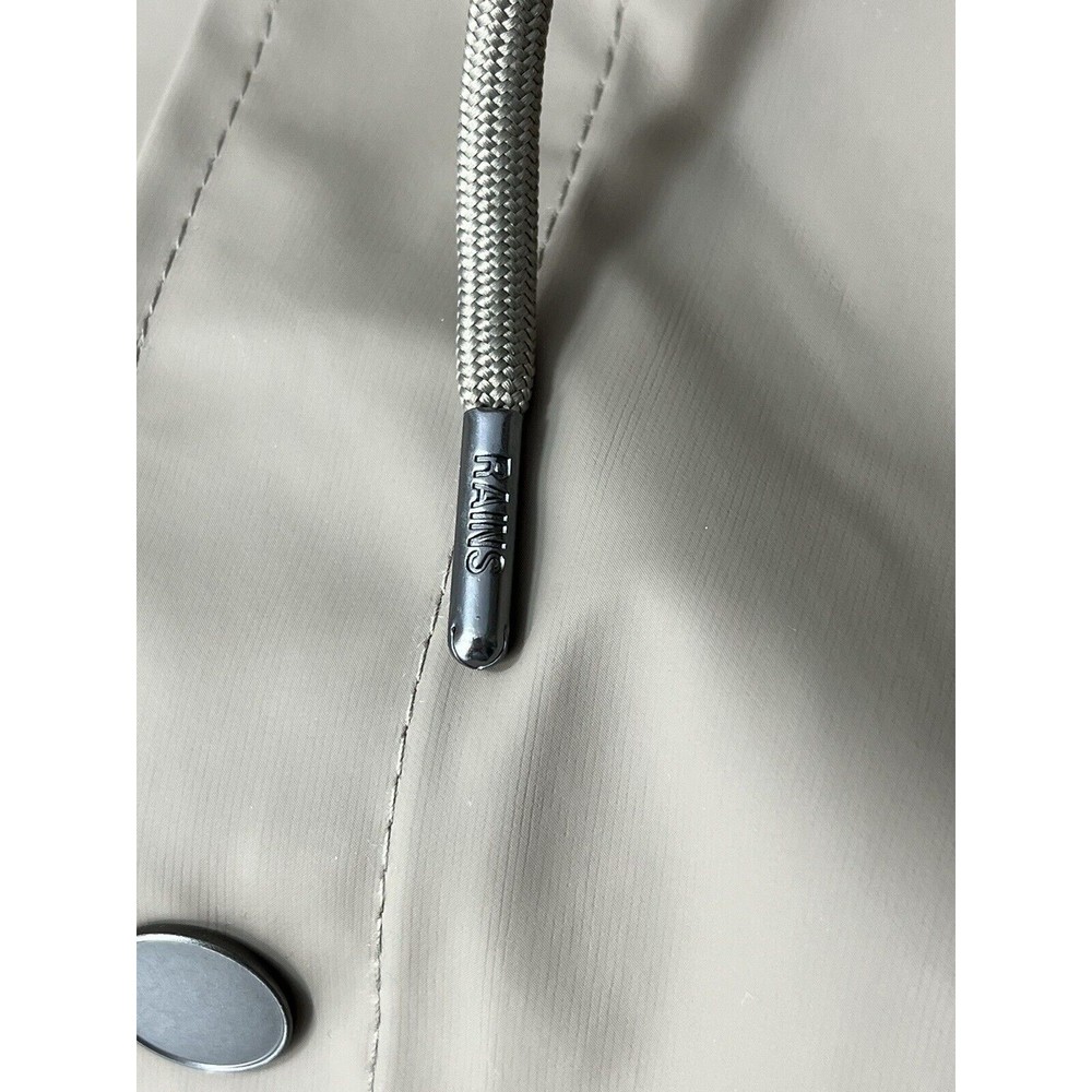 RAINS Brand Unisex Sz Large Classic Taupe Long Waterproof Rain Jacket Snap Front - Picture 12 of 15